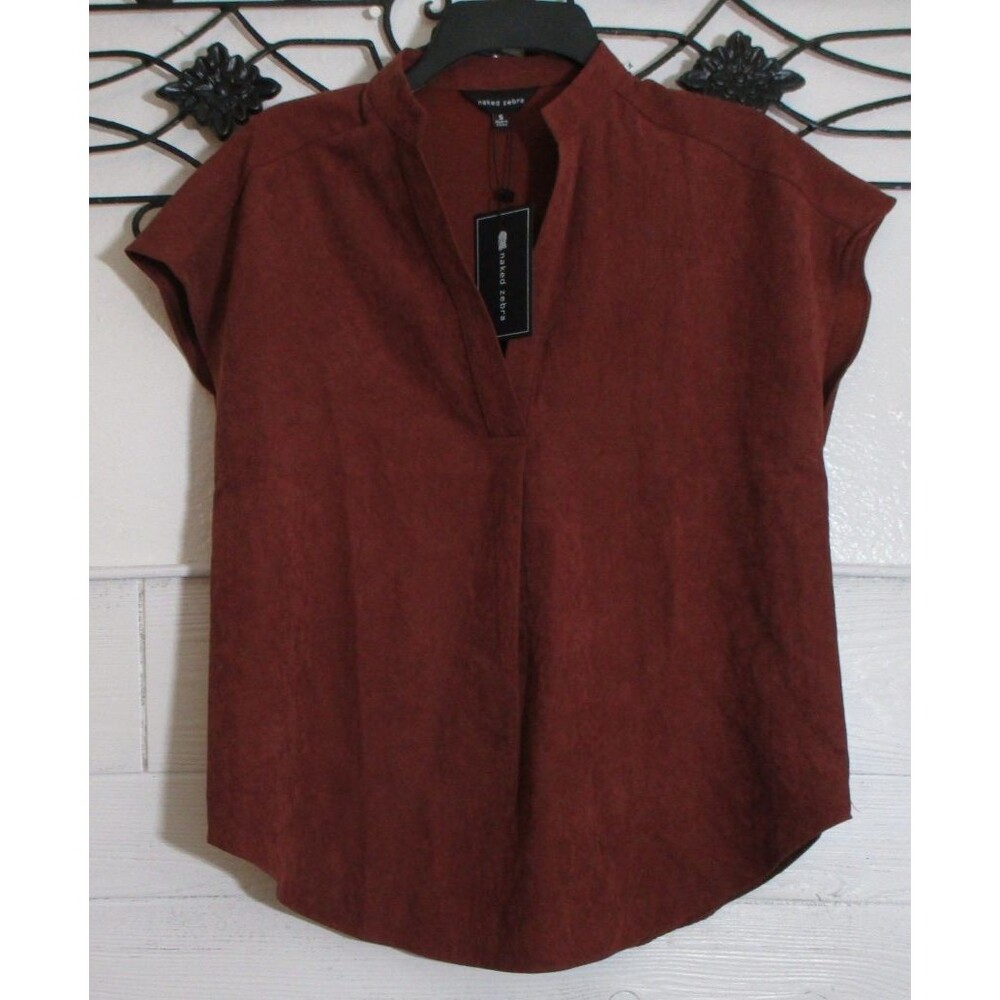 Naked Zebra Women's Top Size S Short Sleeve Burgundy V Neck